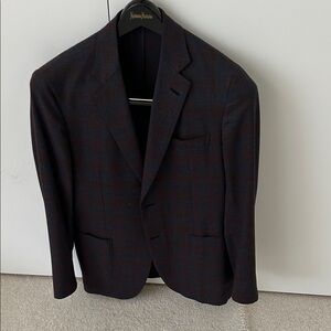 Brioni brown and blue plaid blazer in a size 39 R